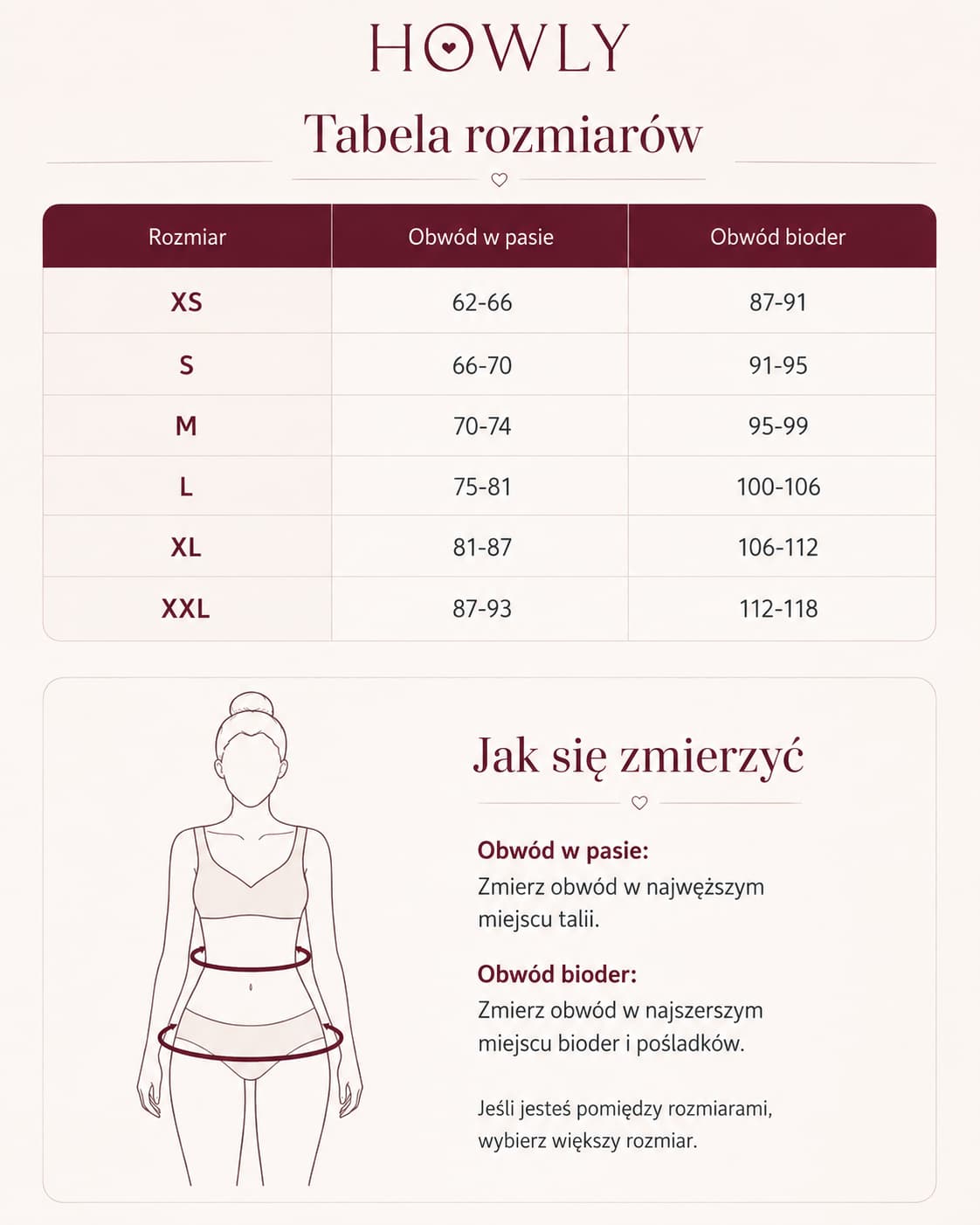 Tabela rozmiarów majtek Howly